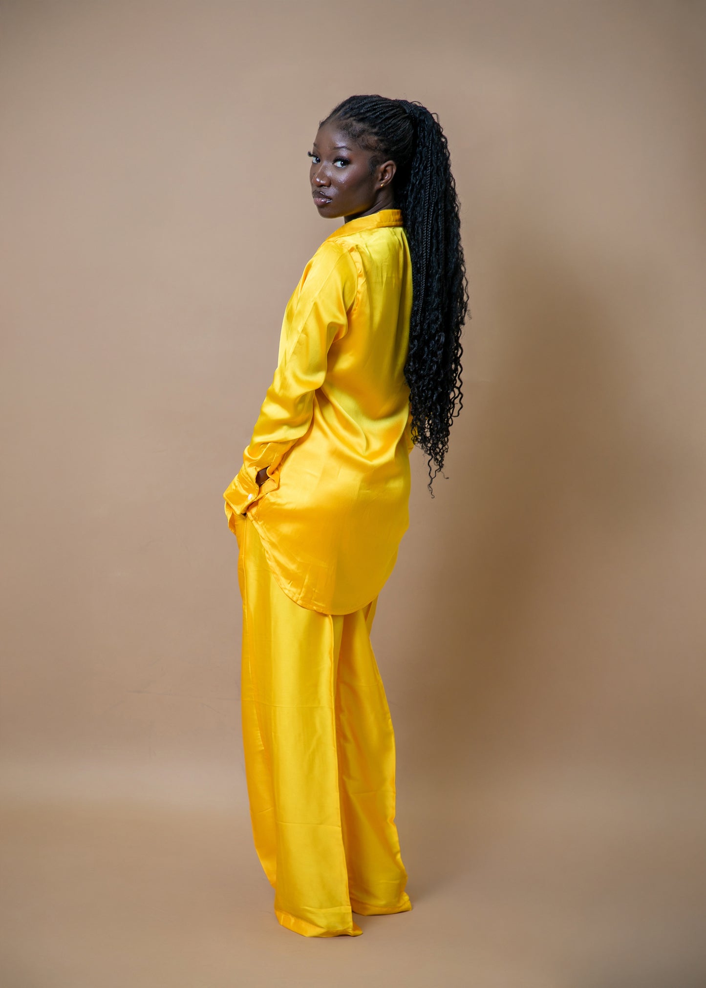 Golden Eni Long Sleeve Silky Two Piece Set