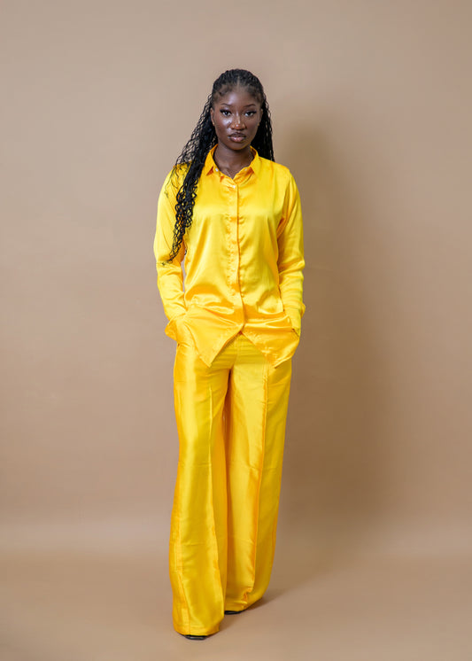 Golden Eni Long Sleeve Silky Two Piece Set